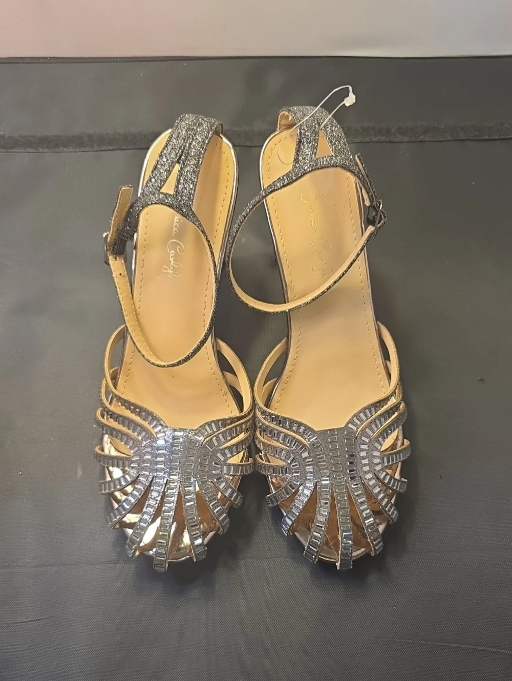 BRAND NEW JESSICA WOMEN's ANKLE-STRAP SANDAL with SILVER CRYSTAL STRAP